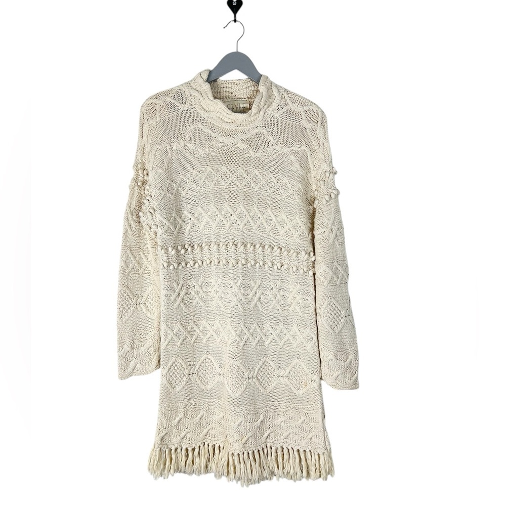 Vintage Style New York Handknit chunky Sweater Dress size S fringe hem Boho